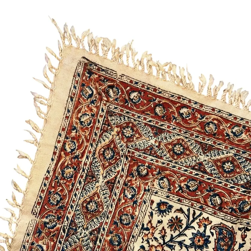 Traditional Persian ghalamkar tablecloth intricate floral paisley patterns 47”